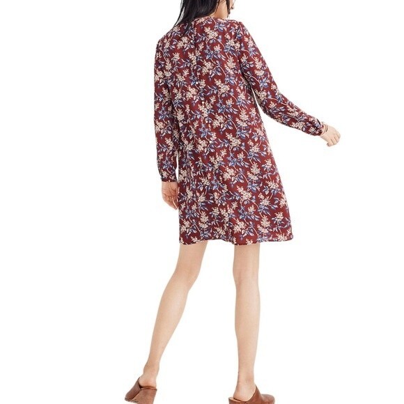 Madewell Button-Back Long Sleeve Shift Dress Size Small Burgundy Floral Cottage - Picture 4 of 15